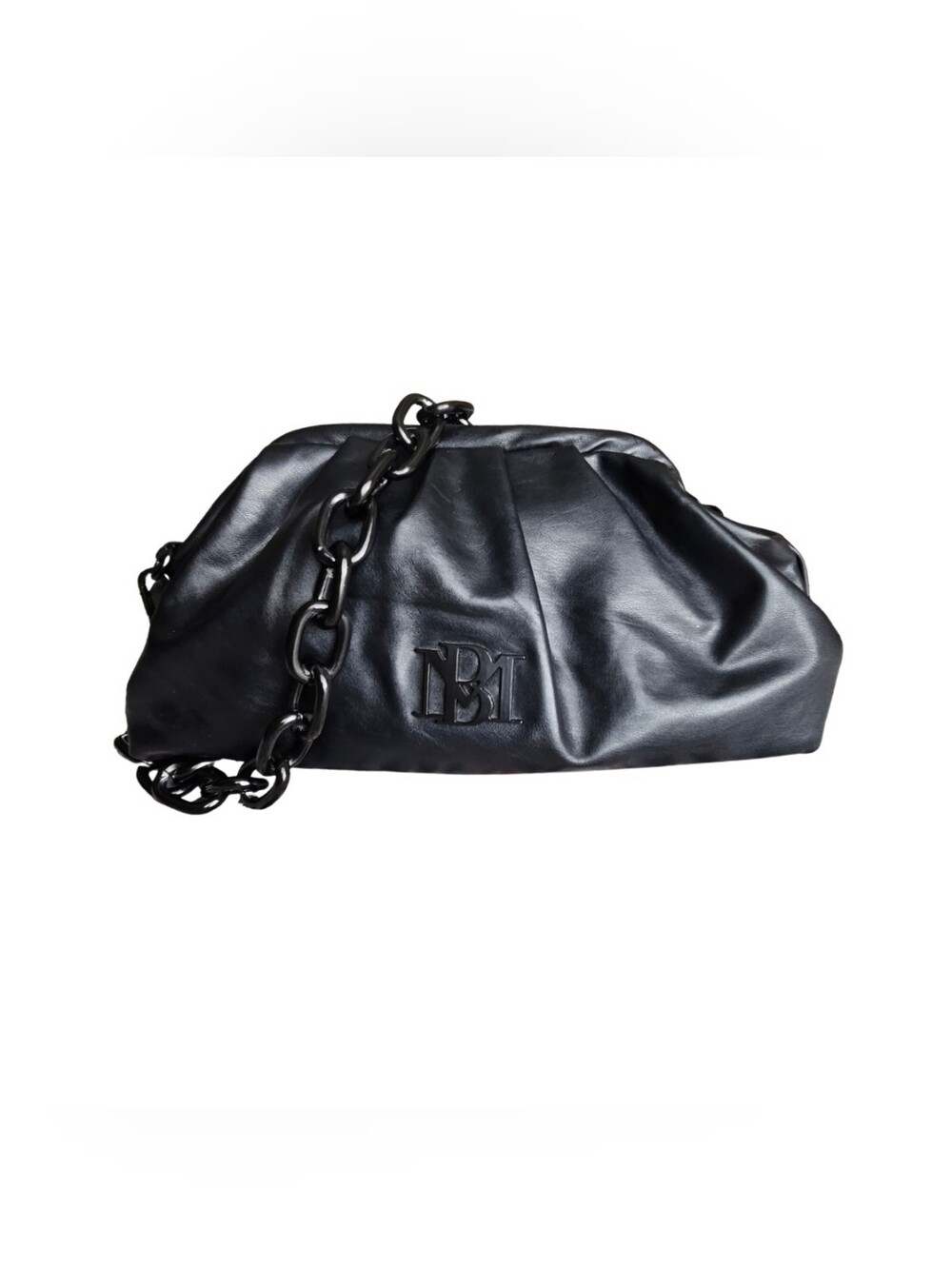 Badgley Mischka Black Leather Clutch with Chunky Chain